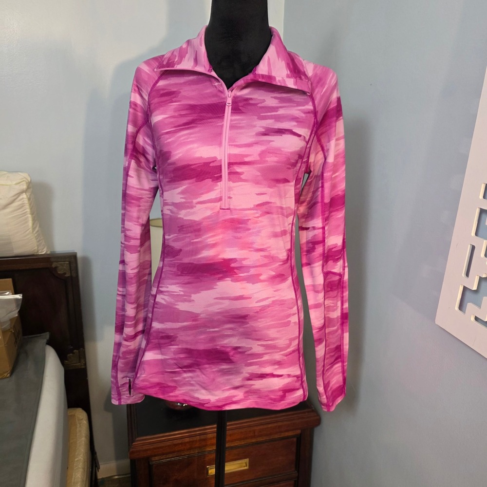 Under Armour ColdGear Womens Small Pink Camo Quarter Zip Pullover Thumbholes